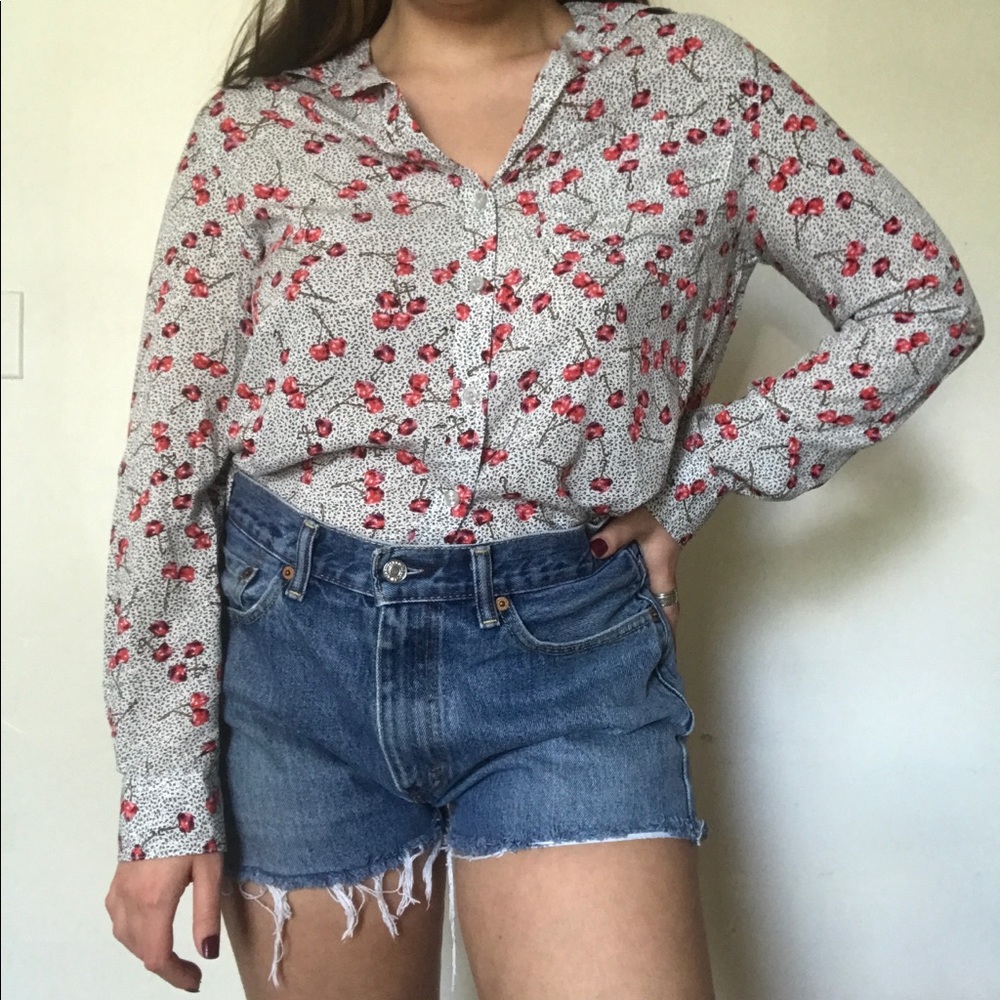 Long Sleeve Shirt Cherry Leopard Print Size S